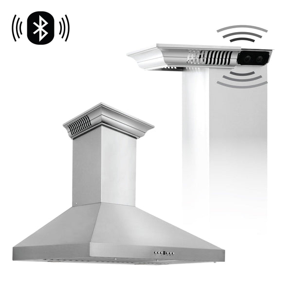 ZLINE KITCHEN AND BATH KL3CRNBT42 ZLINE Wall Mount Range Hood In Stainless Steel With Built-In CrownSound R Bluetooth Speakers Size: 42 inch