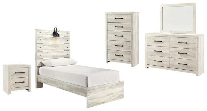 ASHLEY FURNITURE PKG003010 Twin Panel Bed With Mirrored Dresser, Chest and Nightstand