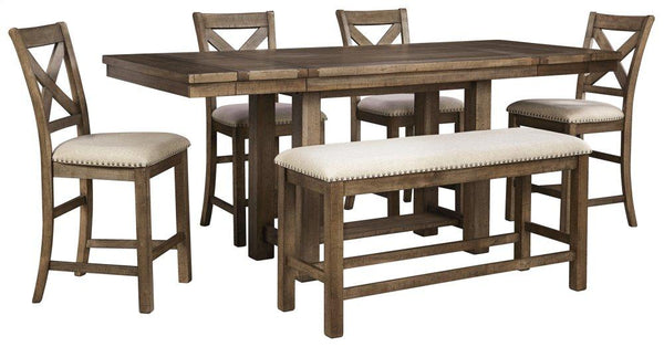 ASHLEY FURNITURE D631D3 Moriville Counter Height Dining Table With 4 Barstools and Bench