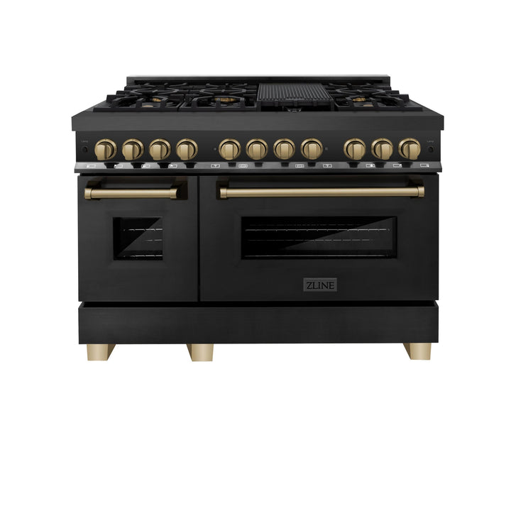 ZLINE KITCHEN AND BATH RGBZ48G ZLINE Autograph Edition 48" 6.0 cu. ft. Range with Gas Stove and Gas Oven in Black Stainless Steel with Accents Color: Gold