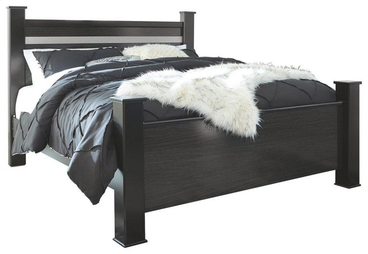 ASHLEY FURNITURE PKG007646 King Poster Bed With Mirrored Dresser, Chest and 2 Nightstands