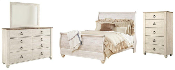 ASHLEY FURNITURE PKG004386 Queen Sleigh Bed With Mirrored Dresser and Chest