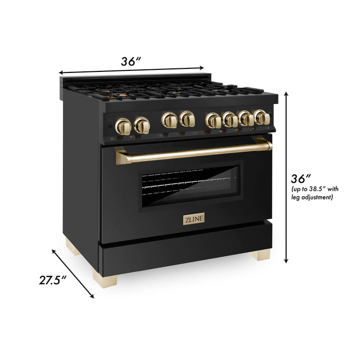 ZLINE KITCHEN AND BATH RGBZ36CB ZLINE Autograph Edition 36" 4.6 cu. ft. Range with Gas Stove and Gas Oven in Black Stainless Steel with Accents Size: Champagne Bronze