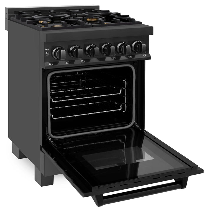 ZLINE KITCHEN AND BATH RABBR24 ZLINE 24" 2.8 cu. ft. Dual Fuel Range with Gas Stove and Electric Oven in Black Stainless Steel with Brass Burners