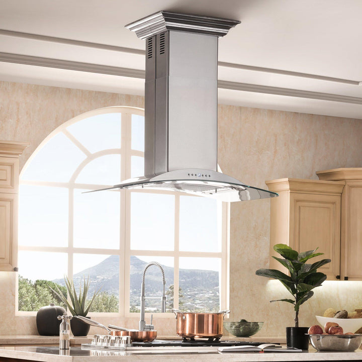 ZLINE KITCHEN AND BATH GL9I30 ZLINE Convertible Vent Island Mount Range Hood in Stainless Steel & Glass Size: 30 Inch