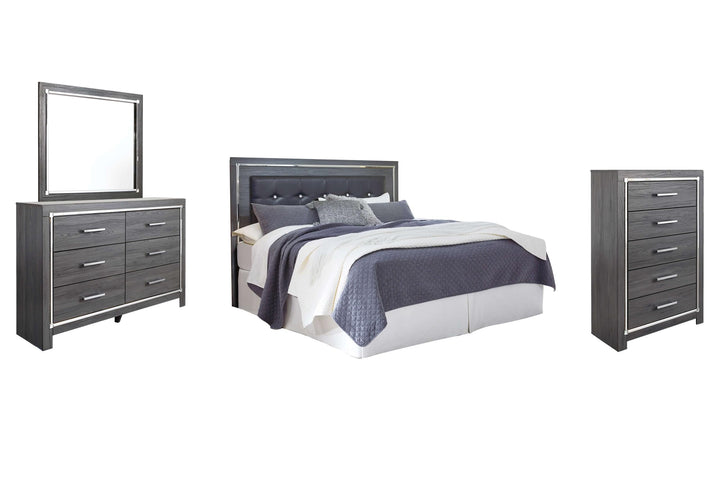 ASHLEY FURNITURE PKG003494 King/california King Upholstered Panel Headboard With Mirrored Dresser and Chest