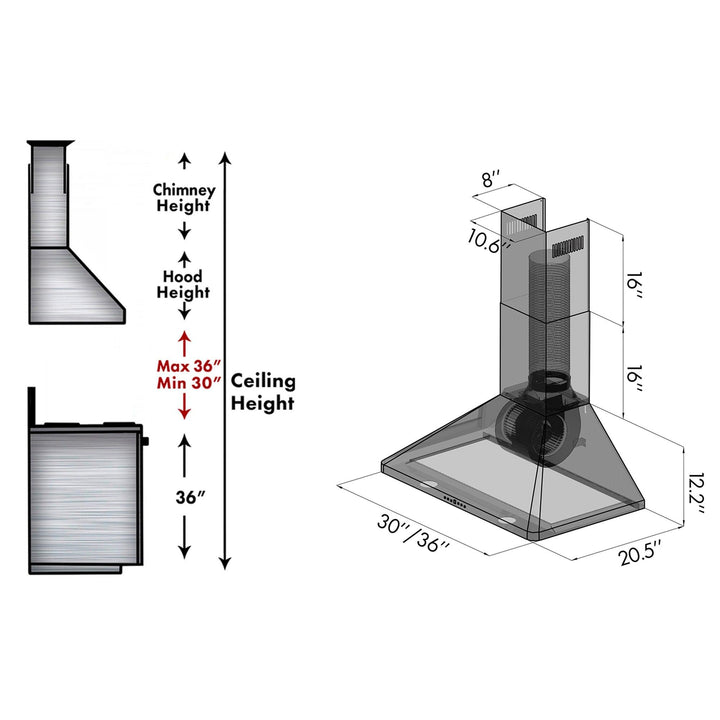 ZLINE KITCHEN AND BATH KF130 ZLINE Convertible Vent Wall Mount Range Hood in Stainless Steel Size: 30 inch