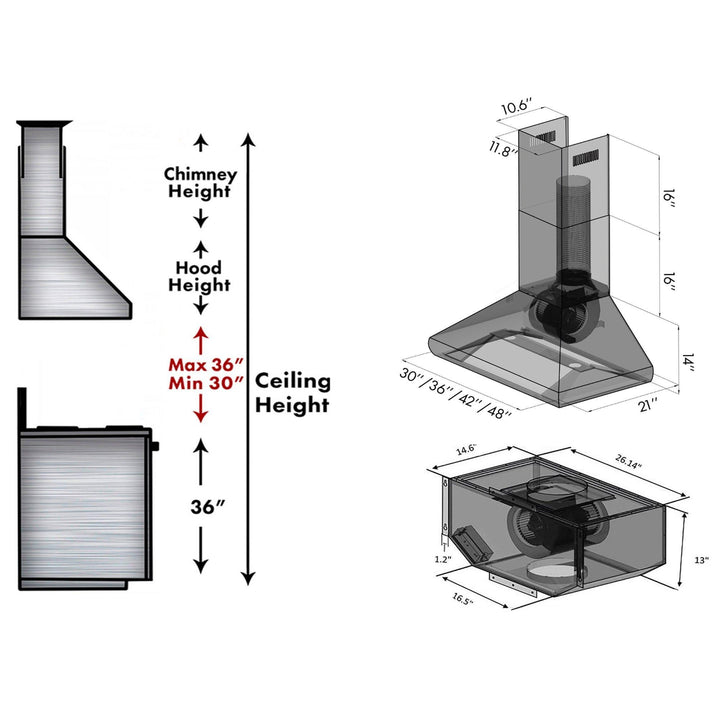 ZLINE KITCHEN AND BATH 587RS36400 ZLINE Wall Mount Range Hood In Stainless Steel - Includes Remote Blower Size: 36 Inch, CFM: 400 CFM