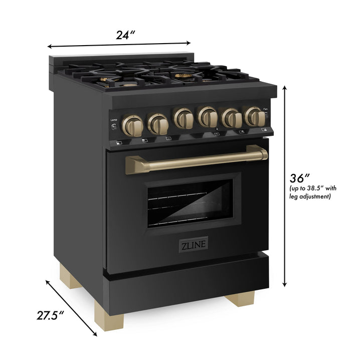 ZLINE KITCHEN AND BATH RGBZ24G ZLINE Autograph Edition 24" 2.8 cu. ft. Range with Gas Stove and Gas Oven in Black Stainless Steel with Accents Color: Gold