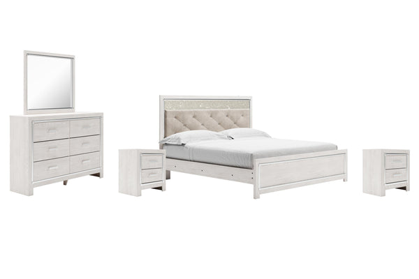 ASHLEY FURNITURE PKG009426 King Panel Bed With Mirrored Dresser and 2 Nightstands