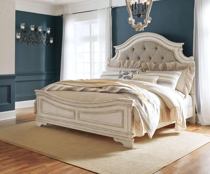 ASHLEY FURNITURE PKG007889 Queen Upholstered Panel Bed With Mirrored Dresser and 2 Nightstands