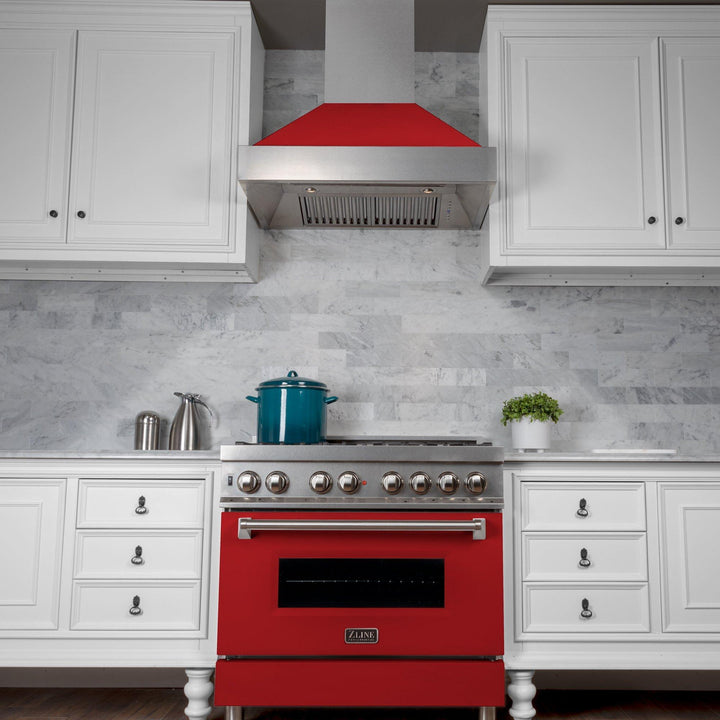 ZLINE KITCHEN AND BATH 8654RM30 ZLINE Ducted ZLINE DuraSnow Stainless Steel R Range Hood with Red Matte Shell Size: 30 Inch