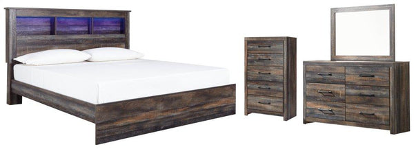 ASHLEY FURNITURE PKG003406 King Panel Bookcase Bed With Mirrored Dresser and Chest