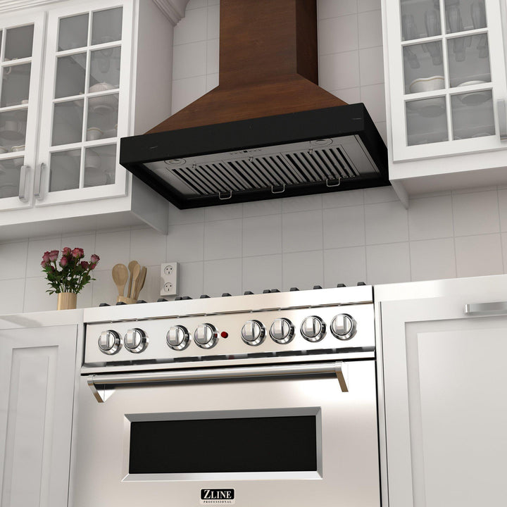 ZLINE KITCHEN AND BATH KBARRS36400 ZLINE Ducted Wooden Wall Mount Range Hood in Antigua and Walnut with Remote Motor Size: 36 Inch