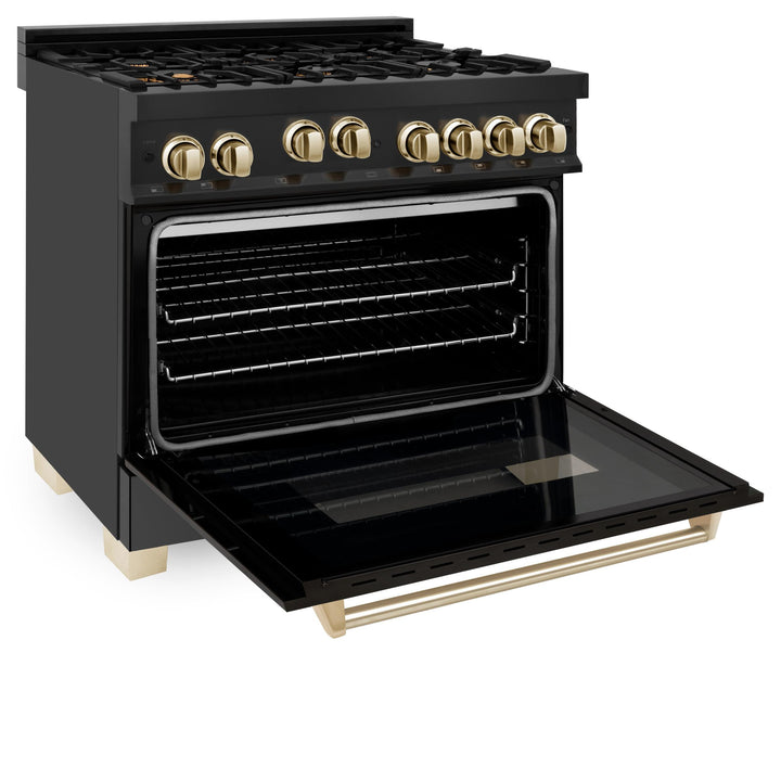 ZLINE KITCHEN AND BATH RGBZ36CB ZLINE Autograph Edition 36" 4.6 cu. ft. Range with Gas Stove and Gas Oven in Black Stainless Steel with Accents Size: Champagne Bronze