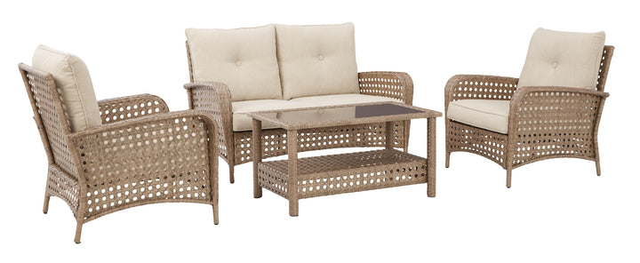 ASHLEY FURNITURE PKG013824 Outdoor Loveseat and 2 Chairs With Coffee Table