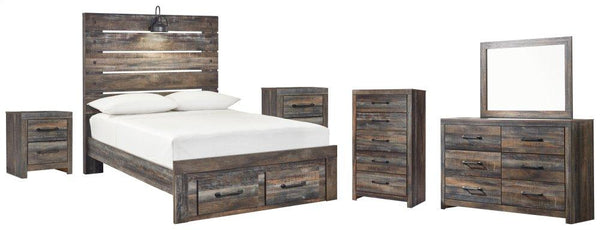 ASHLEY FURNITURE PKG003374 Full Panel Bed With 2 Storage Drawers With Mirrored Dresser, Chest and 2 Nightstands