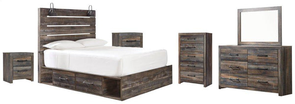 ASHLEY FURNITURE PKG003438 Twin Panel Bed With 2 Storage Drawers With Mirrored Dresser, Chest and 2 Nightstands