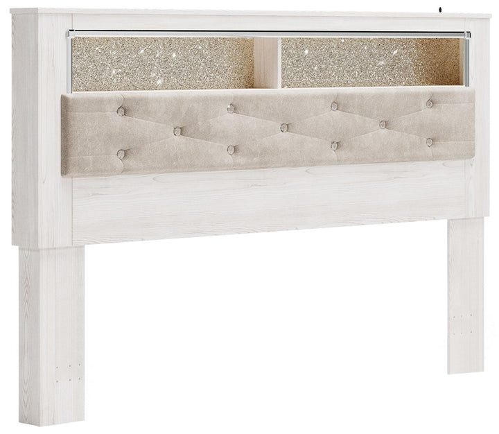 ASHLEY FURNITURE PKG009488 King Bookcase Headboard With Mirrored Dresser, Chest and Nightstand