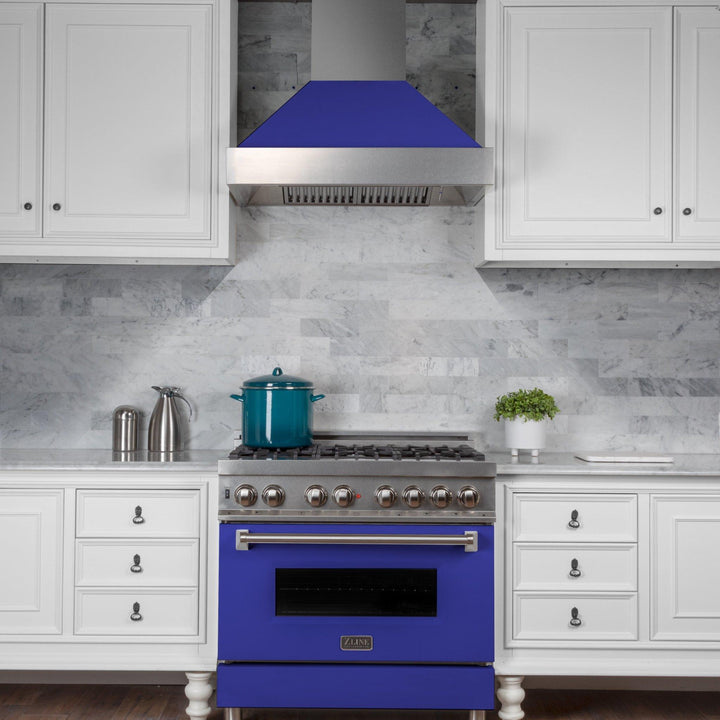 ZLINE KITCHEN AND BATH 8654BM30 ZLINE Ducted ZLINE DuraSnow Stainless Steel R Range Hood with Blue Matte Shell Size: 30 Inch