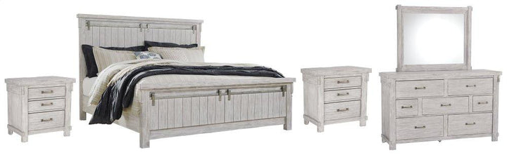 ASHLEY FURNITURE PKG006770 King Panel Bed With Mirrored Dresser and 2 Nightstands