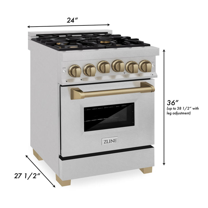 ZLINE KITCHEN AND BATH RGSZSN24CB ZLINE Autograph Edition 24" 2.8 cu. ft. Range with Gas Stove and Gas Oven in DuraSnow R Stainless Steel with Champagne Bronze Accents Color: Champagne Bronze