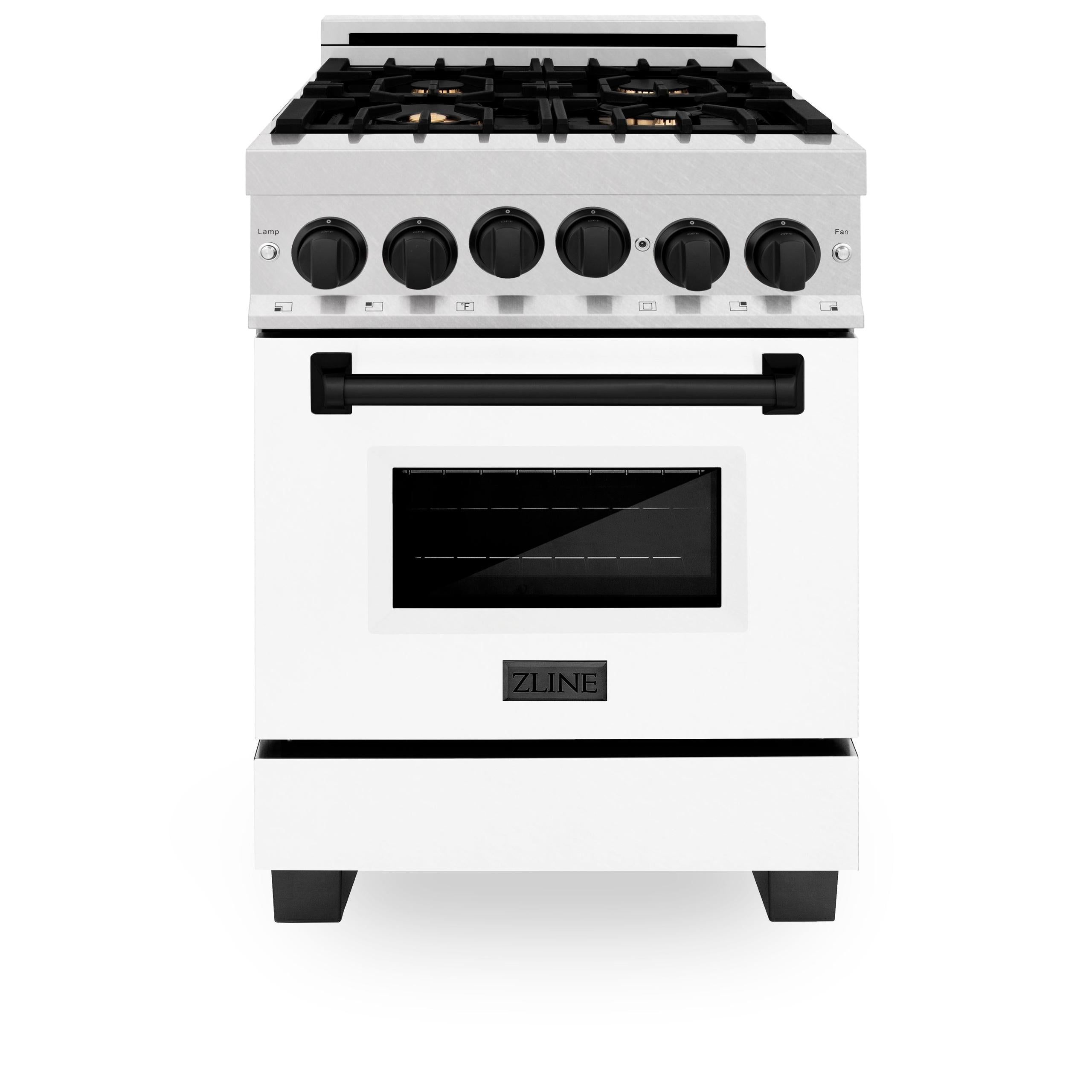 ZLINE KITCHEN AND BATH RGSZWM24MB ZLINE Autograph Edition 24" 2.8 cu. ft. Range with Gas Stove and Gas Oven in DuraSnow R Stainless Steel with White Matte Door and Accents Color: Matte Black