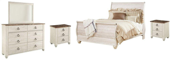 ASHLEY FURNITURE PKG004365 Queen Sleigh Bed With Mirrored Dresser and 2 Nightstands