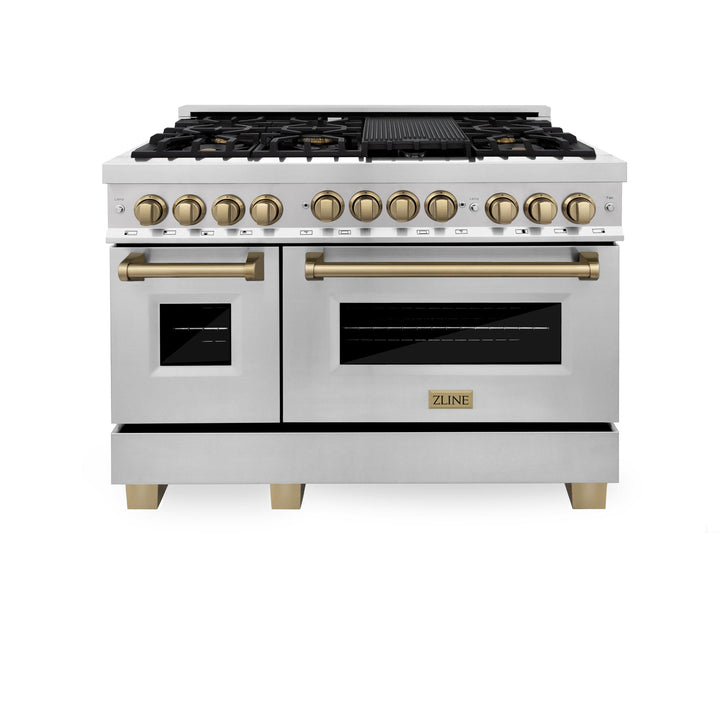 ZLINE KITCHEN AND BATH RGZ48CB ZLINE Autograph Edition 48" 6.0 cu. ft. Range with Gas Stove and Gas Oven in Stainless Steel with Accents Color: Champagne Bronze