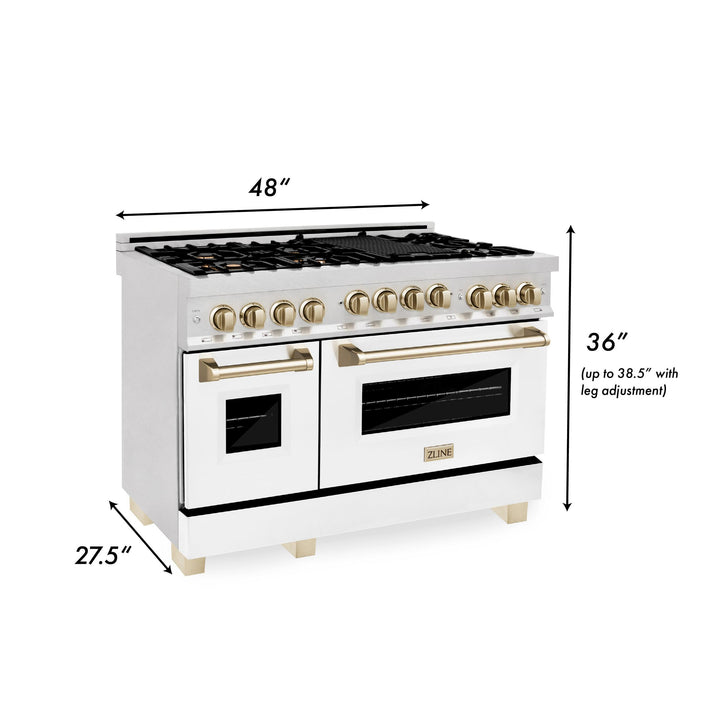 ZLINE KITCHEN AND BATH RGSZWM48CB ZLINE Autograph Edition 48" 6.0 cu. ft. Range with Gas Stove and Gas Oven in DuraSnow R Stainless Steel with White Matte Door Color: Champagne Bronze