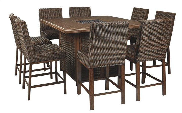 ASHLEY FURNITURE P750P6 Paradise Trail Outdoor Counter Height Dining Table With 6 Barstools