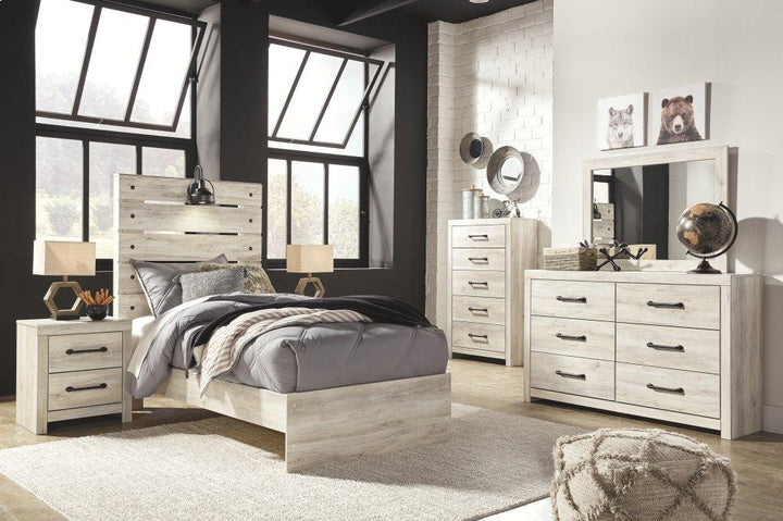 ASHLEY FURNITURE PKG003010 Twin Panel Bed With Mirrored Dresser, Chest and Nightstand