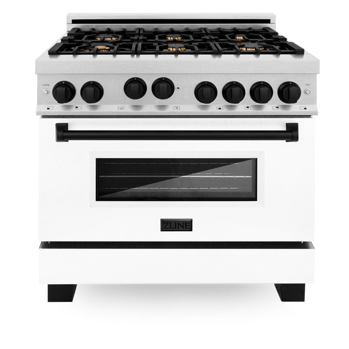 ZLINE KITCHEN AND BATH RGSZWM36MB ZLINE 36" 4.6 cu. ft. Range with Gas Stove and Gas Oven in DuraSnow R Stainless Steel with White Matte Door and Accents Accent: Matte Black