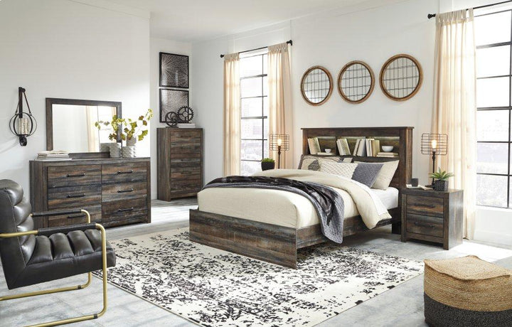 ASHLEY FURNITURE PKG003145 Queen/full Bookcase Headboard With Mirrored Dresser, Chest and 2 Nightstands