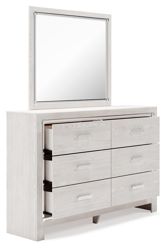 ASHLEY FURNITURE PKG014083 King Upholstered Storage Bed With Mirrored Dresser and Nightstand