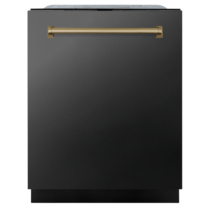 ZLINE KITCHEN AND BATH DWMTZBS24G ZLINE Autograph Edition 24" 3rd Rack Top Touch Control Tall Tub Dishwasher in Black Stainless Steel with Accent Handle, 45dBa Color: Gold