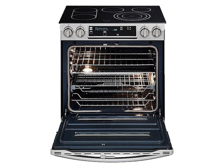 SAMSUNG NE58K9850WS 5.8 cu. ft. Slide-In Electric Range with Flex Duo TM & Dual Door in Stainless Steel