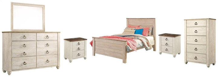 ASHLEY FURNITURE PKG004477 Full Panel Bed With Mirrored Dresser, Chest and 2 Nightstands