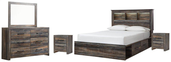 ASHLEY FURNITURE PKG003218 Queen Bookcase Bed With 4 Storage Drawers With Mirrored Dresser and 2 Nightstands