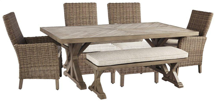 ASHLEY FURNITURE P791P4 Beachcroft Outdoor Dining Table With 4 Chairs and Bench