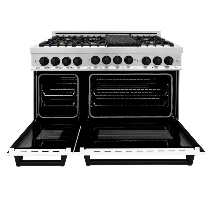 ZLINE KITCHEN AND BATH RGZWM48MB ZLINE Autograph Edition 48" 6.0 cu. ft. Range with Gas Stove and Gas Oven in Stainless Steel with White Matte Door with Accents Color: Matte Black