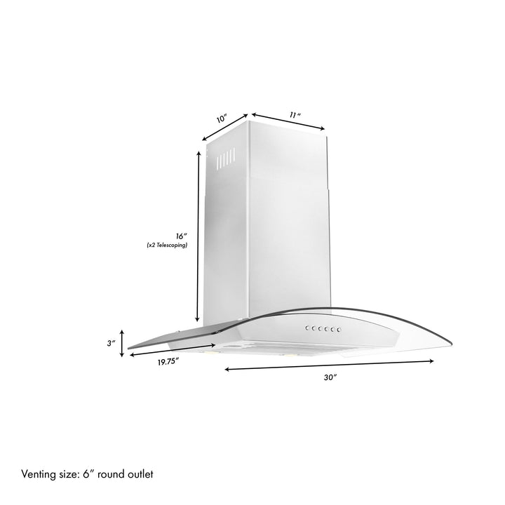 ZLINE KITCHEN AND BATH ALP70WL30 ZLINE Alpine Series Ducted Wall Mount Range Hood in Stainless Steel Size: 30 Inch