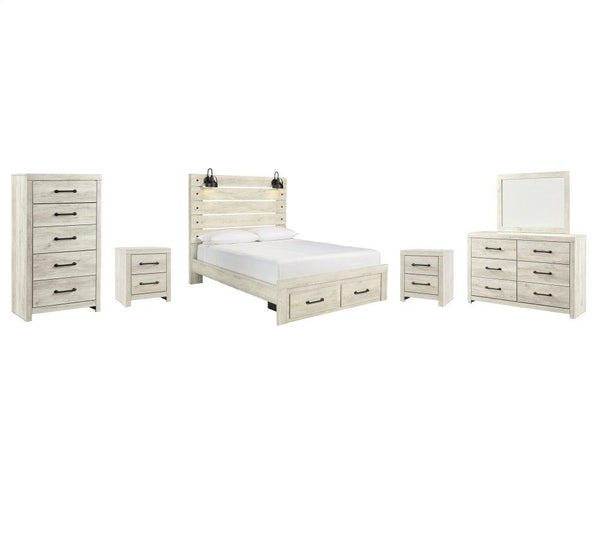 ASHLEY FURNITURE PKG003097 Queen Panel Bed With 2 Storage Drawers With Mirrored Dresser, Chest and 2 Nightstands