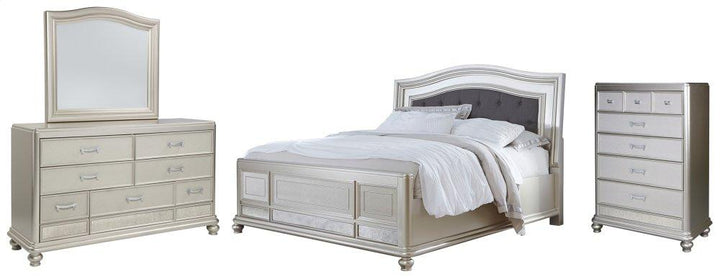 ASHLEY FURNITURE PKG007764 California King Panel Bed With Mirrored Dresser and Chest