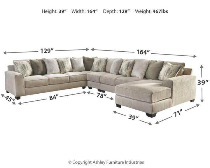 ASHLEY FURNITURE 39504S8 Ardsley 5-piece Sectional With Chaise