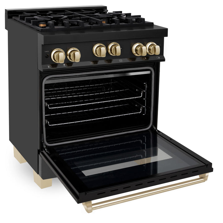 ZLINE KITCHEN AND BATH RGBZ30CB ZLINE Autograph Edition 30" 4.0 cu. ft. Range with Gas Stove and Gas Oven in Black Stainless steel with Accents Color: Champagne Bronze