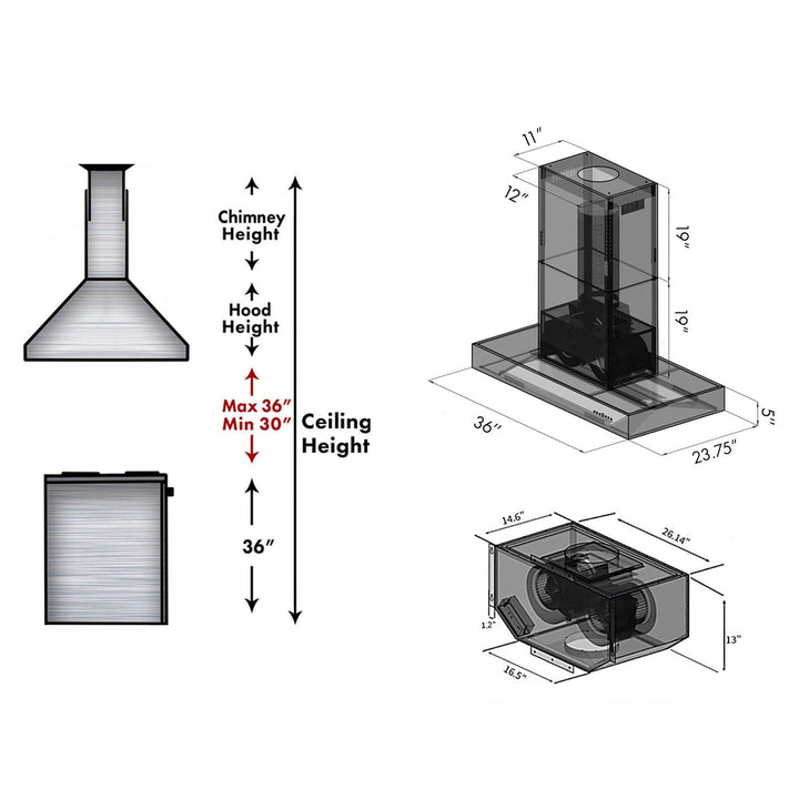 ZLINE KITCHEN AND BATH KECOMIRD36 ZLINE Ducted Remote Blower Island Mount Range Hood in Stainless Steel Size: 36 Inch, CFM: 700