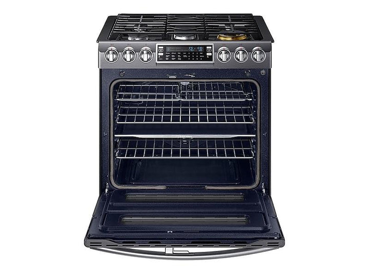 SAMSUNG NX58K9850SG 5.8 cu. ft. Slide-In Gas Range with Flex Duo TM & Dual Door in Black Stainless Steel