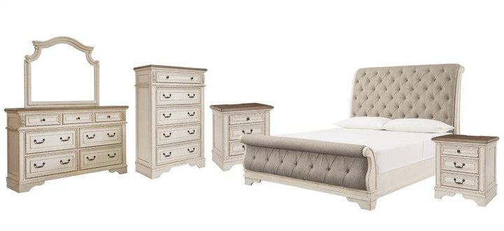 ASHLEY FURNITURE PKG006654 California King Sleigh Bed With Mirrored Dresser, Chest and 2 Nightstands