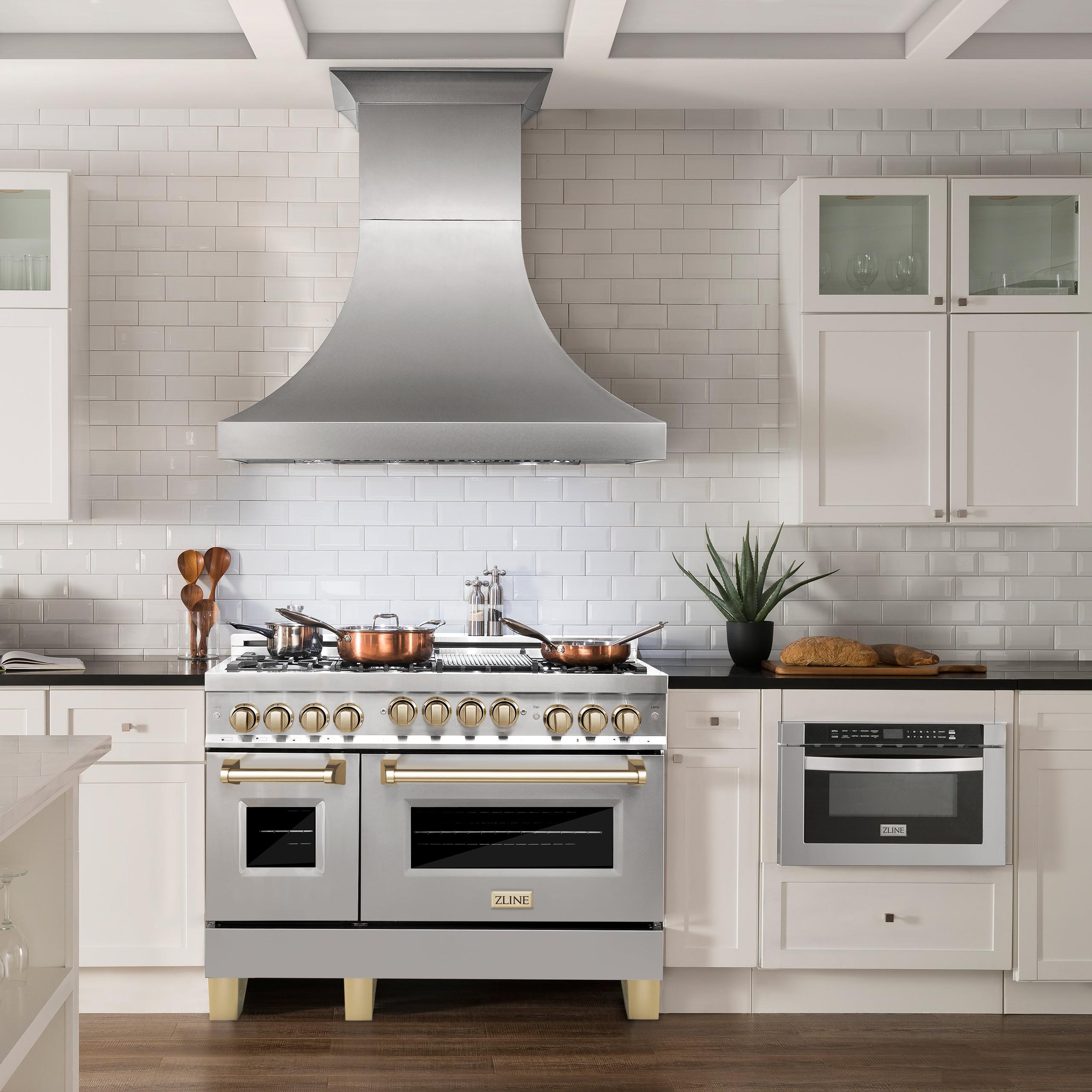 ZLINE KITCHEN AND BATH RGSZSN48CB ZLINE Autograph Edition 48" 6.0 cu. ft. Range with Gas Stove and Gas Oven in DuraSnow R Stainless Steel with Accents Color: Champagne Bronze